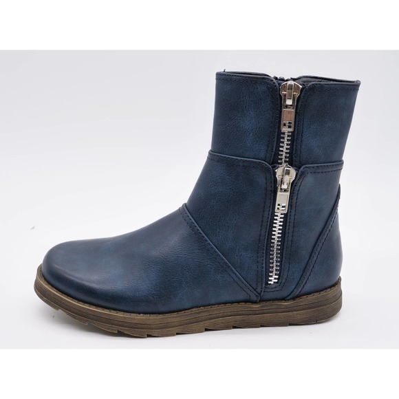 2 Lips Too Ankle Boots Womens 6.5 Blue Faux Leather Zipper Accent Too Bay Bootie - Picture 2 of 12